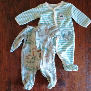 Carter's Teal Striped and Animal Print Footies
